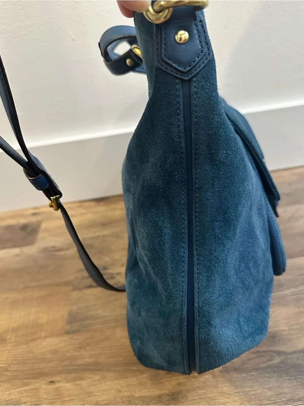 Coach Campbell Izzy Suede Satchel F25300 Teal Blue Leather Crossbody Bag